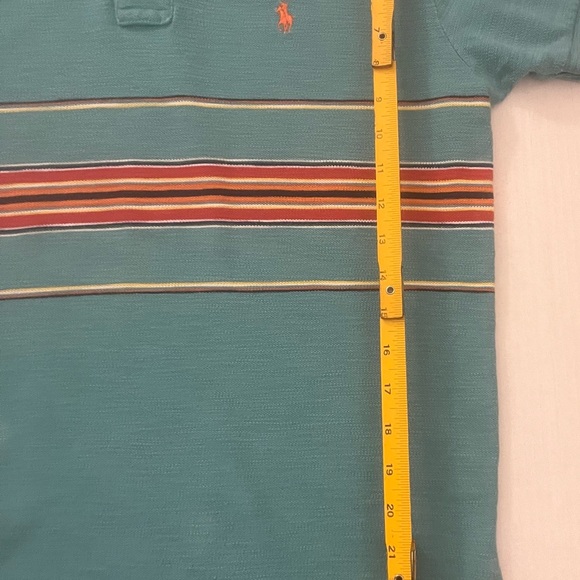 Y2K Vintage Polo by Ralph Lauren Men's Turquoise Polo with Multicolor Stripes - Picture 6 of 11